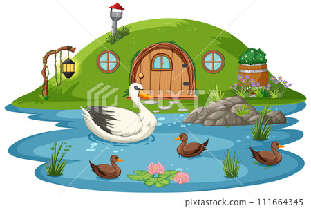 Enchanted Garden Pond with Ducks 111664345