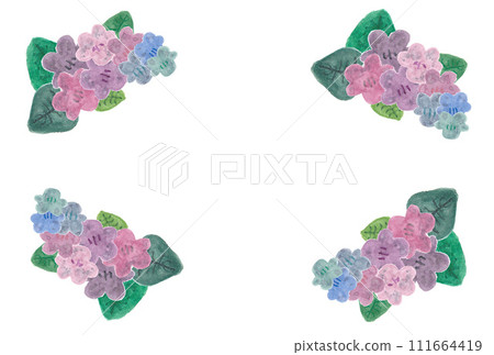 用透明水彩畫的一束四朵紫羅蘭的框架插圖 111664419