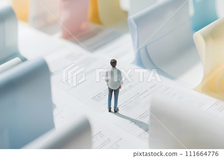 Businessman thinking in documents (3D) Businessman thinking in documents (3D) 111664776