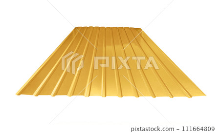Roof wave ripple profile metal sheet colored wooden texture isolated on white background 111664809