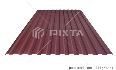 Roof wave ripple profile metal sheet colored wooden texture isolated on white background Roof wave ripple profile metal sheet colored wooden texture isolated on white background 111664874