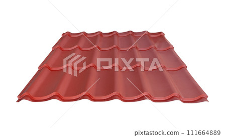 Roof wave ripple profile metal sheet colored wooden texture isolated on white background Roof wave ripple profile metal sheet colored wooden texture isolated on white background 111664889