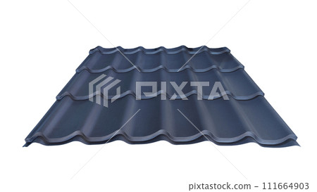 Roof wave ripple profile metal sheet colored wooden texture isolated on white background 111664903