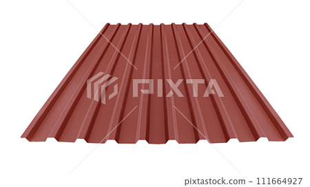 Roof wave ripple profile metal sheet colored wooden texture isolated on white background Roof wave ripple profile metal sheet colored wooden texture isolated on white background 111664927