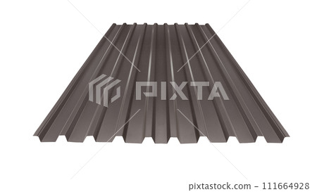 Roof wave ripple profile metal sheet colored wooden texture isolated on white background Roof wave ripple profile metal sheet colored wooden texture isolated on white background 111664928