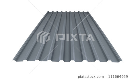 Roof wave ripple profile metal sheet colored wooden texture isolated on white background 111664939