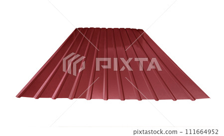 Roof wave ripple profile metal sheet colored wooden texture isolated on white background 111664952