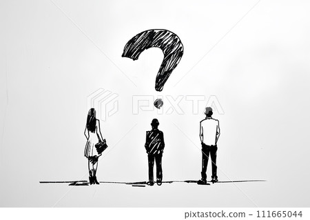 A businessman looking at a big question mark and thinking - rough illustration 111665044