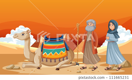 Desert Journey with Camel and Travelers 111665231