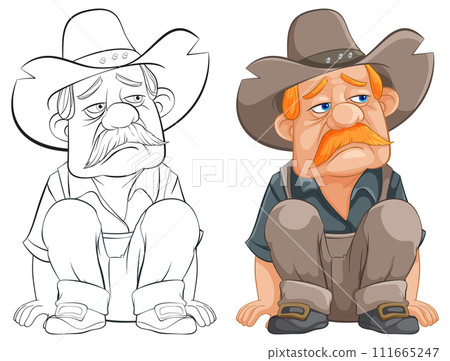 Saddened Cartoon Cowboys Sitting Down 111665247