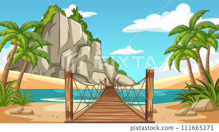 Tropical Beach Oasis with Suspension Bridge Tropical Beach Oasis with Suspension Bridge 111665271
