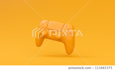Video game joystick or gamepad in plain monochrome yellow color background with copy space. 3D render of streaming gear for cloud gaming and gamer workspace concept Video game joystick or gamepad in plain monochrome yellow color background with copy space. 3D render of streaming gear for cloud gaming and gamer workspace concept 111665375