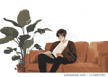 A man reading in the living room A man reading in the living room 111665397