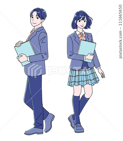 Set of male and female students with books 111665650
