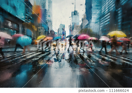 人們撐著雨傘穿過雨天路口 人們撐著雨傘穿過雨天路口 111666024