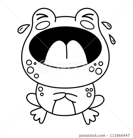 Poor crying frog. Funny outline cartoon animal character. Vector illustration. Kids collection. Line drawing, coloring book. Poor crying frog. Funny outline cartoon animal character. Vector illustration. Kids collection. Line drawing, coloring book. 111666447