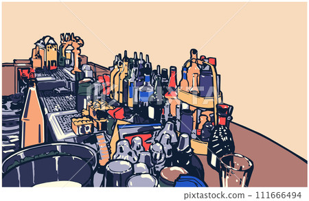 Illustration of pub, bar beer wine counter in color 111666494
