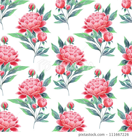 Peonies seamless floral pattern. Oriental style vintage flowers. Peonies seamless floral pattern. Oriental style vintage flowers. 111667226
