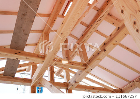 Construction site of a new wooden house 111667257