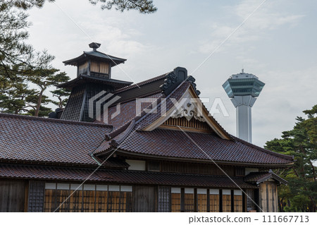Hakodate Magistrate's Office in Goryokaku Park in Hakodate City, Hokkaido, Japan and Goryokaku Tower visible in the background Hakodate Magistrate's Office in Goryokaku Park in Hakodate City, Hokkaido, Japan and Goryokaku Tower visible in the background 111667713
