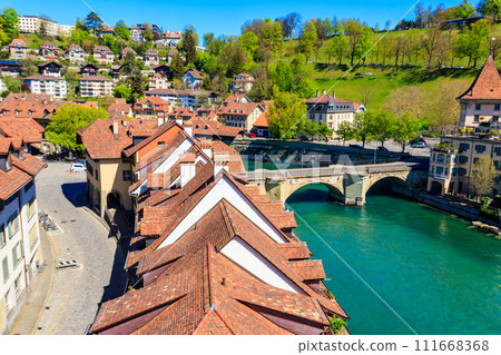View of the Aare river and old town of Bern in Switzerland View of the Aare river and old town of Bern in Switzerland 111668368