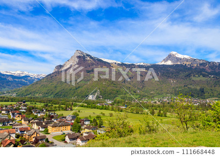 View of Balzers town and Alps in Liechtenstein 111668448