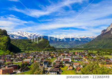 View of Balzers town and Alps in Liechtenstein View of Balzers town and Alps in Liechtenstein 111668449