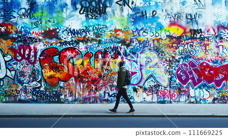 Graffiti art and passersby 111669225