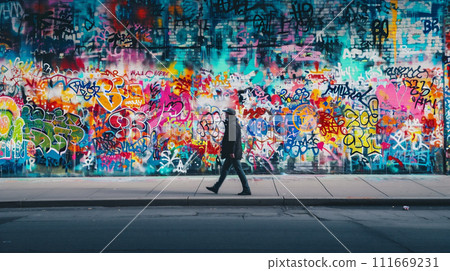 Graffiti art and passersby 111669231