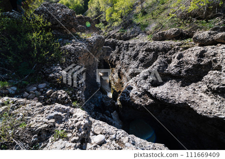 Aksu Canyon with a river in the mountains in Kazakhstan Aksu Canyon with a river in the mountains in Kazakhstan 111669409