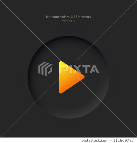Round play button on a black background. User interface elements in the style of neumorphism, UX, UI. Round play button on a black background. User interface elements in the style of neumorphism, UX, UI. 111669753