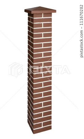 Brick fence pillar column isolated on white background Brick fence pillar column isolated on white background 111670282