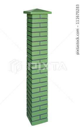 Brick fence pillar column isolated on white background 111670283