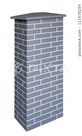 Brick fence pillar column isolated on white background 111670284