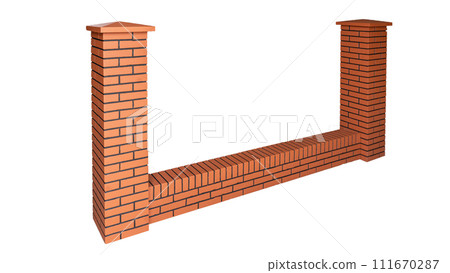 Brick fence pillar column isolated on white background Brick fence pillar column isolated on white background 111670287