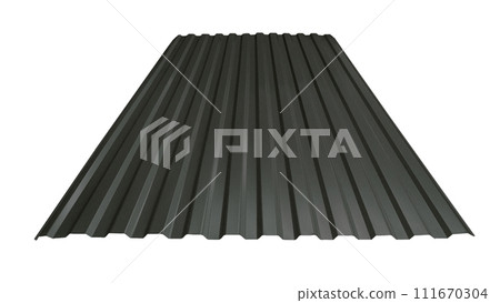 Roof wave ripple profile metal sheet colored wooden texture isolated on white background 111670304