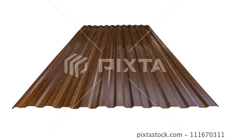 Roof wave ripple profile metal sheet colored wooden texture isolated on white background 111670311