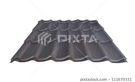 Roof wave ripple profile metal sheet colored wooden texture isolated on white background Roof wave ripple profile metal sheet colored wooden texture isolated on white background 111670331