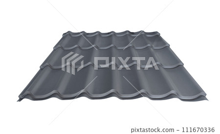 Roof wave ripple profile metal sheet colored wooden texture isolated on white background Roof wave ripple profile metal sheet colored wooden texture isolated on white background 111670336