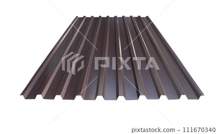 Roof wave ripple profile metal sheet colored wooden texture isolated on white background Roof wave ripple profile metal sheet colored wooden texture isolated on white background 111670340
