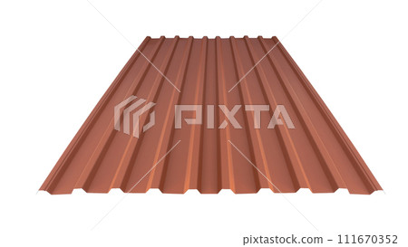 Roof wave ripple profile metal sheet colored wooden texture isolated on white background Roof wave ripple profile metal sheet colored wooden texture isolated on white background 111670352