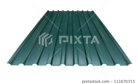 Roof wave ripple profile metal sheet colored wooden texture isolated on white background 111670353