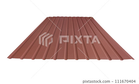 Roof wave ripple profile metal sheet colored wooden texture isolated on white background 111670404