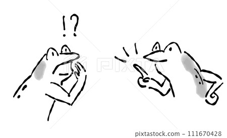 An anthropomorphic illustration of a frog with a Japanese painting (ink painting) touch - Teaching Frog and Surprising Frog 111670428