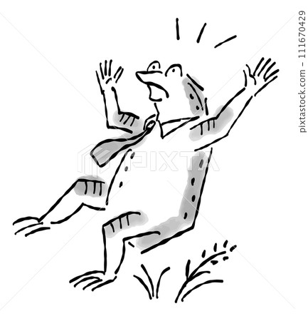 帶有日本繪畫(水墨畫)觸感的青蛙擬人化插圖 - 令人驚訝 帶有日本繪畫(水墨畫)觸感的青蛙擬人化插圖 - 令人驚訝 111670429