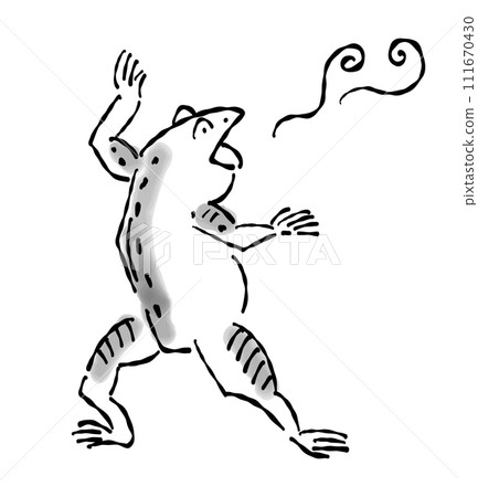 An anthropomorphic illustration of a frog with a Japanese painting (ink painting) touch - surprising An anthropomorphic illustration of a frog with a Japanese painting (ink painting) touch - surprising 111670430