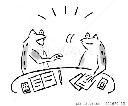 An anthropomorphic illustration of a frog with a Japanese painting (ink painting) touch - Hold a meeting 111670435