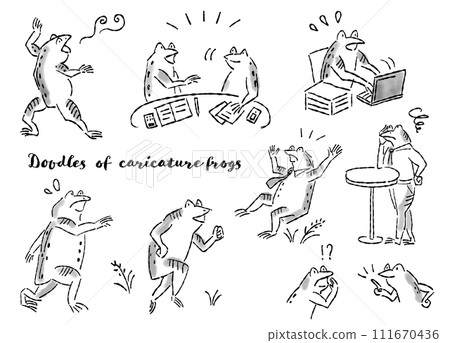 日本畫(水墨畫)觸感擬人青蛙插畫集 日本畫(水墨畫)觸感擬人青蛙插畫集 111670436
