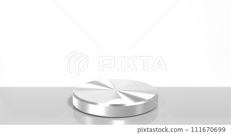 Silver podium in geometric shape for winner and product display. Silver podium for product presentation. 3D rendering illustration Silver podium in geometric shape for winner and product display. Silver podium for product presentation. 3D rendering illustration 111670699
