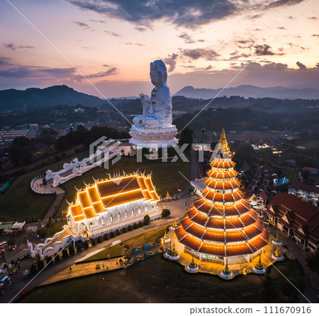 Aerial view of Wat Huay Pla Kang: Goddess of Mercy, in Chiang Rai, Thailand Aerial view of Wat Huay Pla Kang: Goddess of Mercy, in Chiang Rai, Thailand 111670916